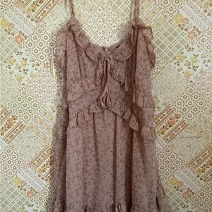 Floral Ruffle Dress in Tan